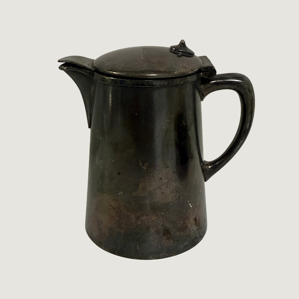 Vintage Homan Quad Silver Plated Hinged Lid Creamer Pitcher Patina